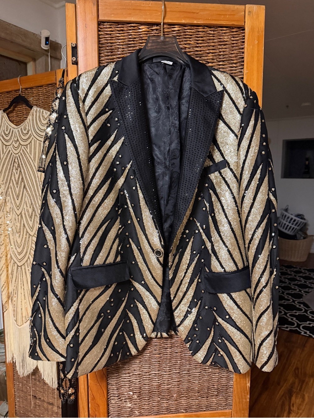 Black and Gold Sequin Studded Blazer
